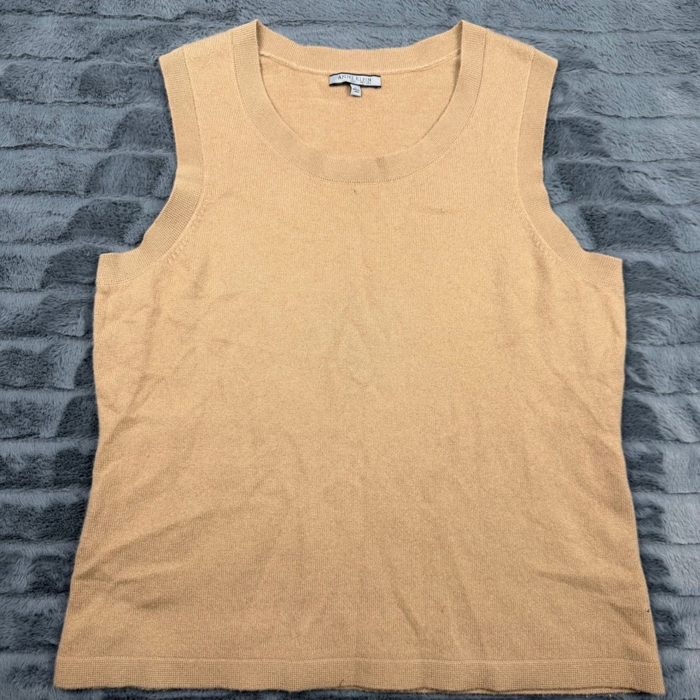 Anne Klein New York 100% Cashmere Sleeveless Sweater Vest Camel Tan XL 11915
